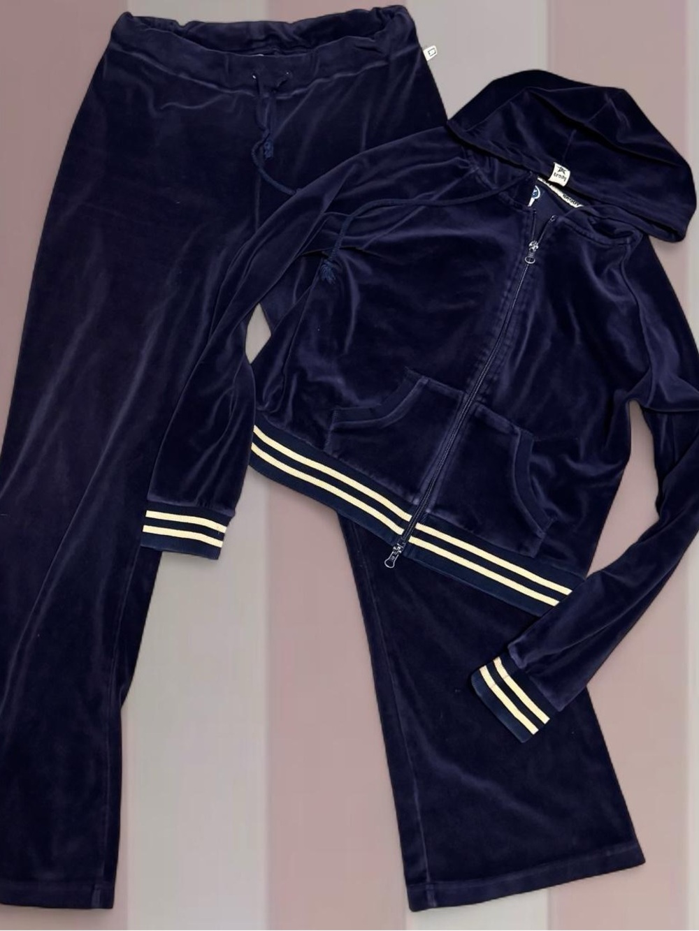BRODY Y2K Navy Blue Velour Tracksuit (2 Pc)